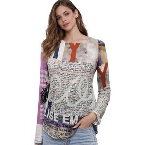 Cartise Graphic Print Long Sleeve Top – Medium Y2K Artsy Streetwear